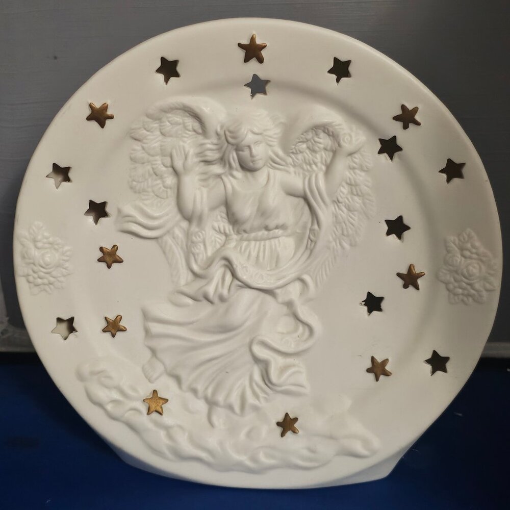 Vintage Guardian Angel and Stars Unique Candle Holder Excellent Condition